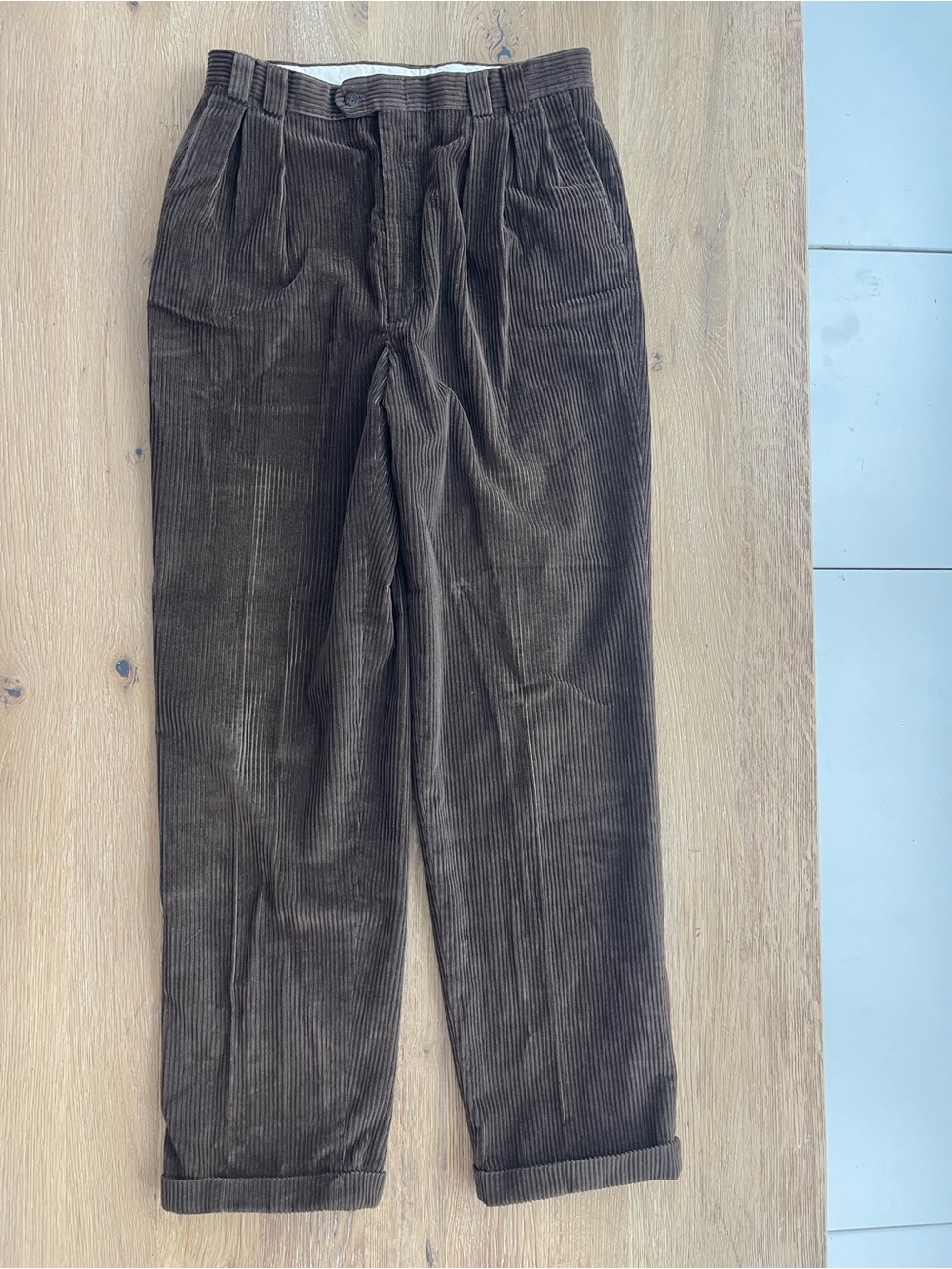 Haggar Dark Brown Corduroy Pleated Trousers
